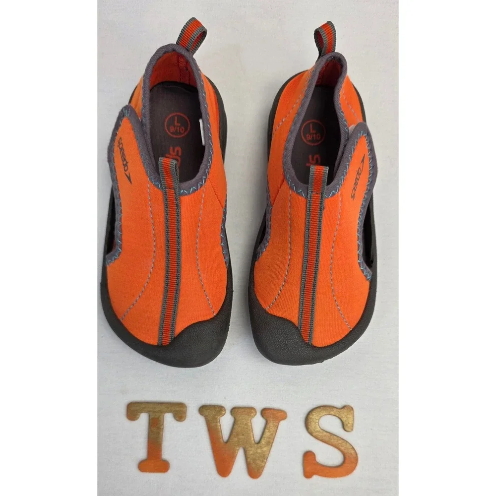 Speedo Kids Orange Grey Water Shoes Swim Pool Beach Shoes Size L 9/10